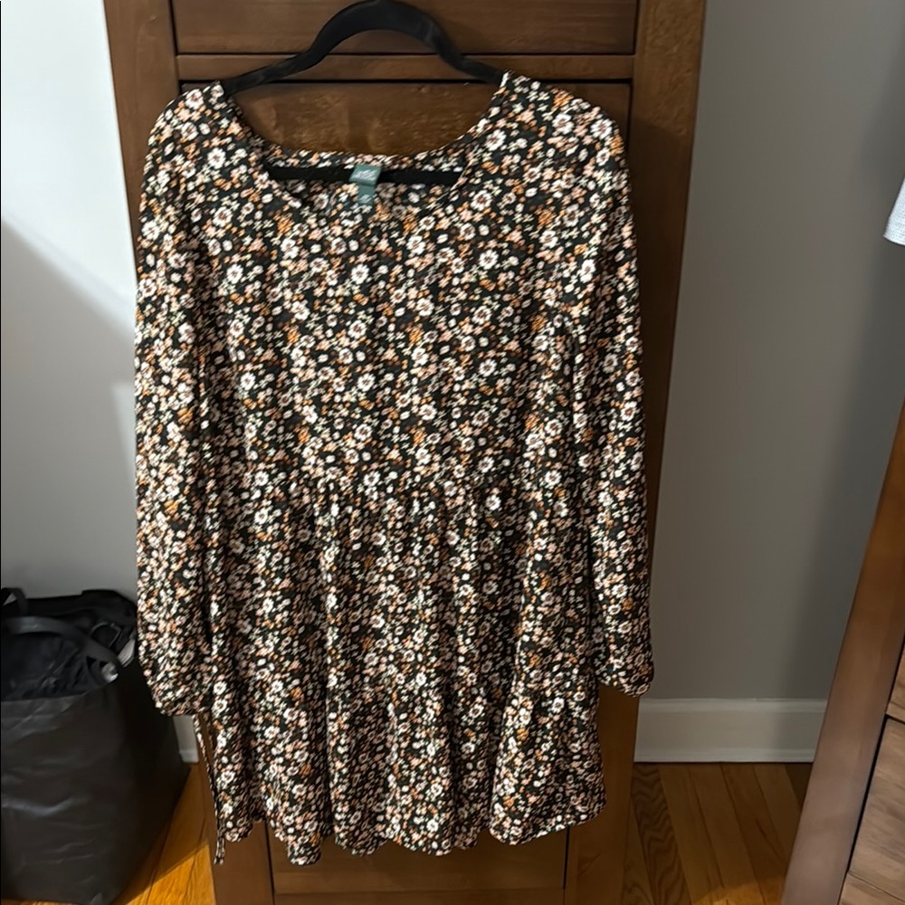 Wild Fable Floral Long Sleeve Dress - Black and White
